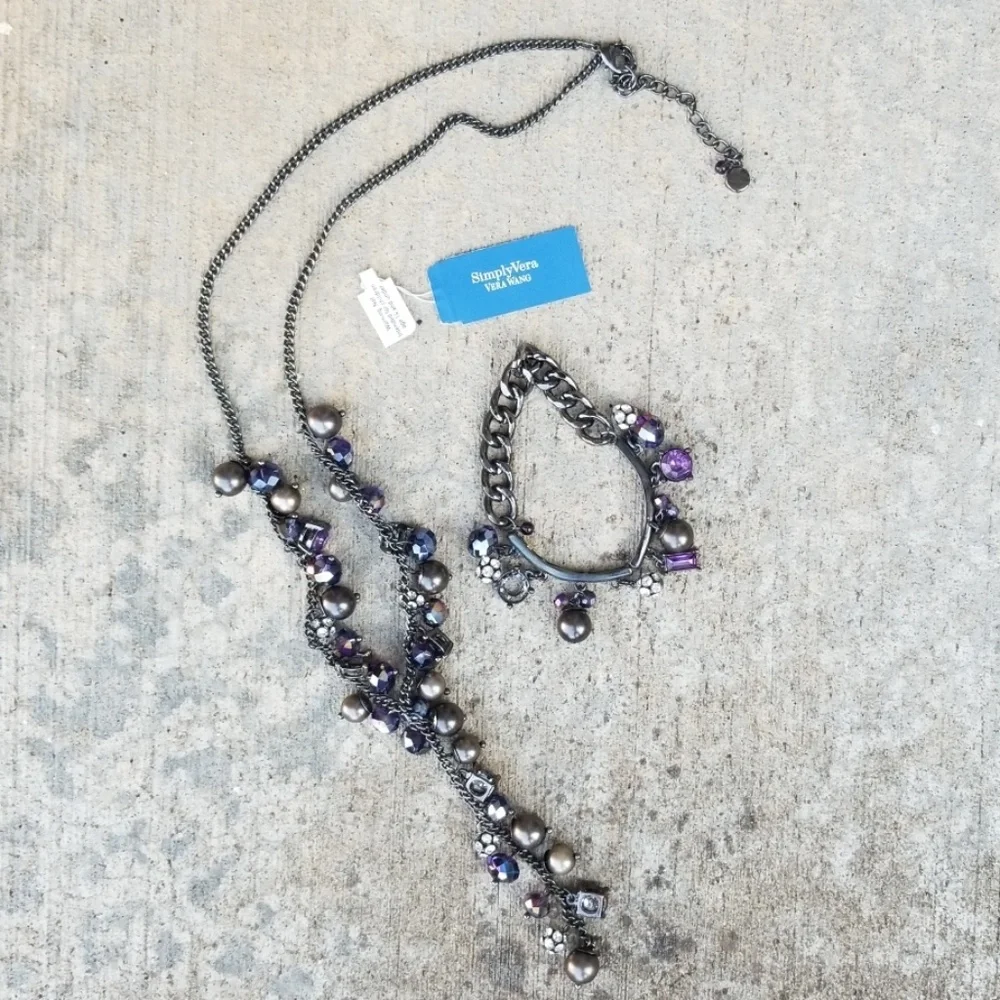 💗  VERA WANG Antique Tone Charm Beaded Bracelet & Necklace - Picture 6 of 8